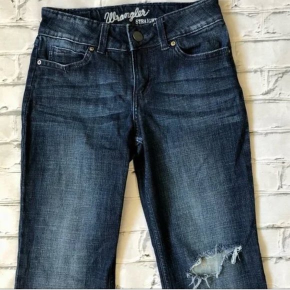 WRANGLER Straight Leg Ripped Jeans, Beautiful Dark Wash Sz 0 - Picture 7 of 9